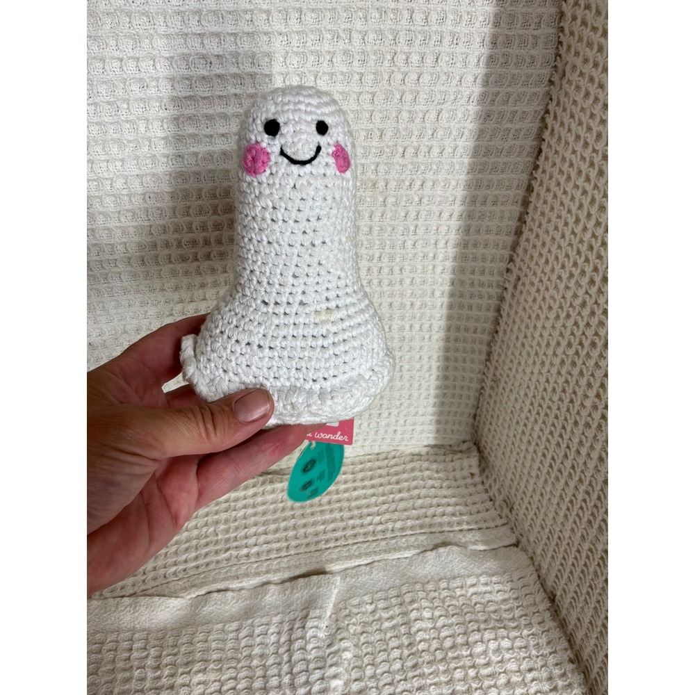 Halloween Unisex Pebble Child Crochet Friendly Ghost Rattle OS White